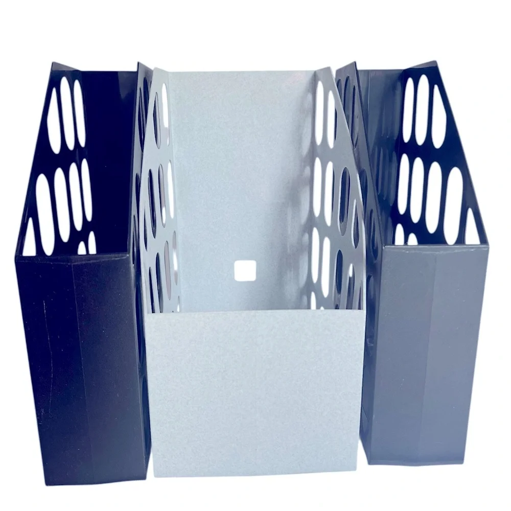 Vintage Sturdy Gray and Two Black Magazine/Folder Organizers.